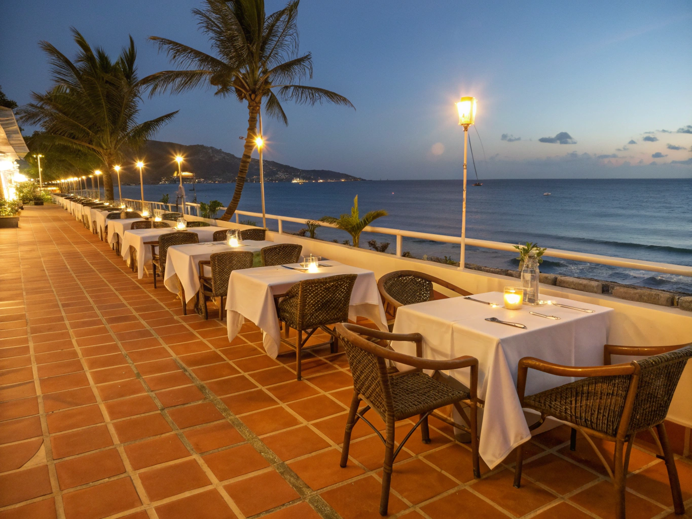 Caribbean sunset terrace dining